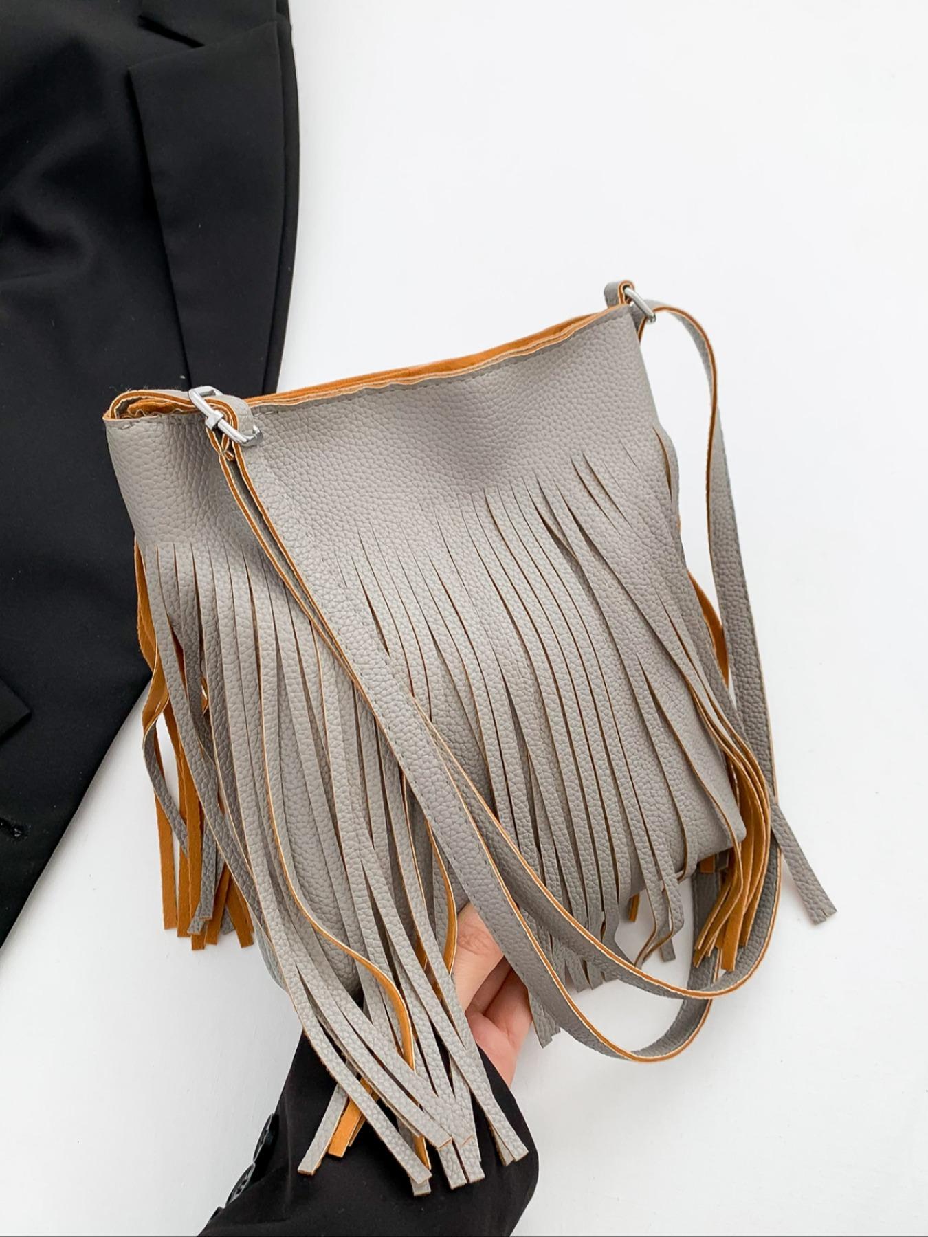 Women's Boho Tassel Decorated Crossbody Bag, Bohemian Pu Leather Shoulder Bag for Daily Used, Casual Trendy Versatile High-quality Daily Commuting Bag, Bags Crossbody, Purse Women, Girl Fashionable Shopping Bag, Summer Hobo, Boho Style Crossbody