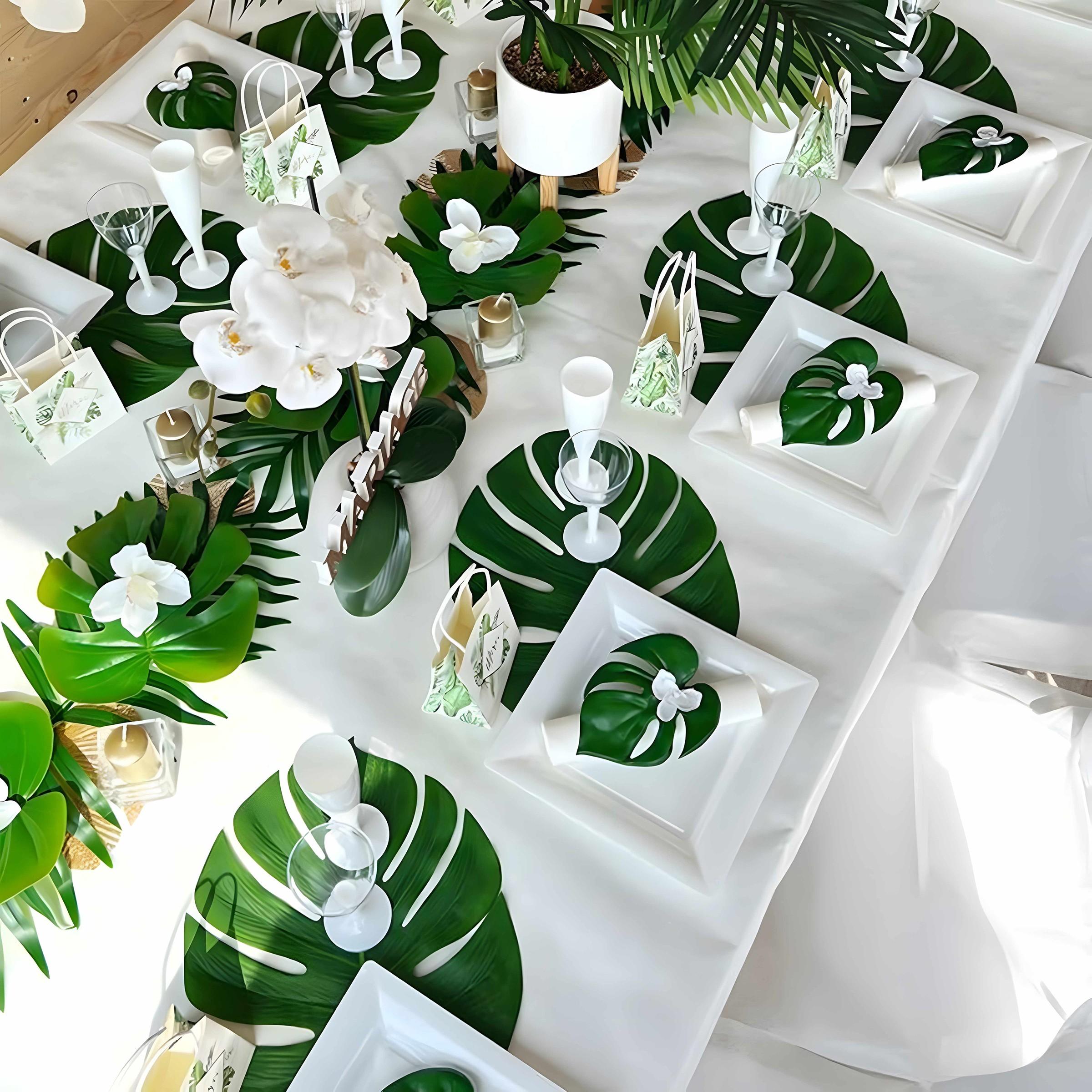 30pcs Palm Leaf Artificial Tropical Monstera Leaves, Hawaiian Party Table Decor, Wedding Birthday Theme, Plant Party Decoration, Artificial Plants, Decorative Artificial Plants, Decorative Fake Plants