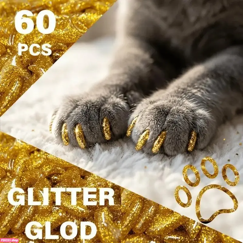 60Pcs Sparkling Color Soft Cat Nail Caps, Non-Toxic Non-Damaging Anti-Scratch Claw Covers, Protective Pet Cat Nail Covers for Furniture Scratch Protection, Claw Caps sohochic