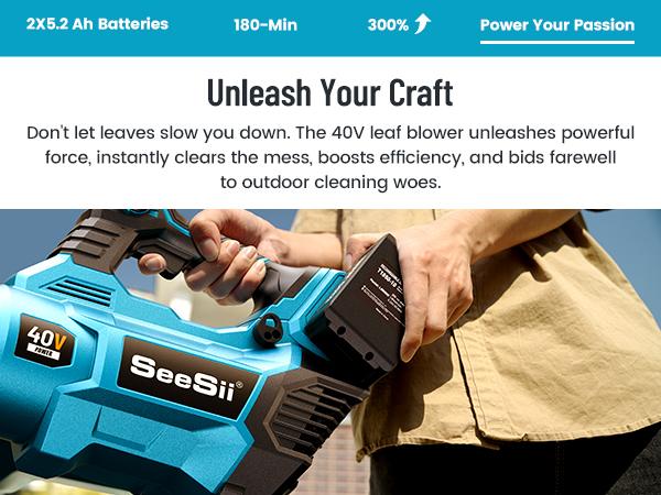 Seesii 40V Cordless Electric Leaf Blower/Snow Blower Cordless, 680CFM/210MPH Brushless Motor with 2 * 5200 mAh Batteries and 2*Chargers, Variable Speed Control & Turbo Button, Electric Blower for Lawn Care/Debris/Dust