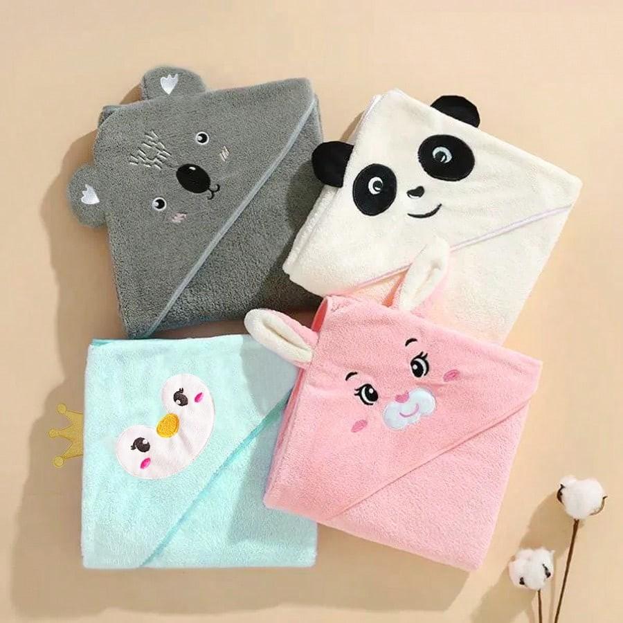 Baby Hooded Bathrobe, Cartoon Animal Design, Soft Coral Fleece, Skin-Friendly, Infant Toddler Towel Wrap, 1pc