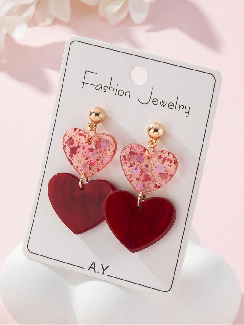 Acrylic Romantic Valentine's Day Colorful Sequins Heart Design Earrings, Perfect Gift for Women, Suitable for Dates, Mother's Day