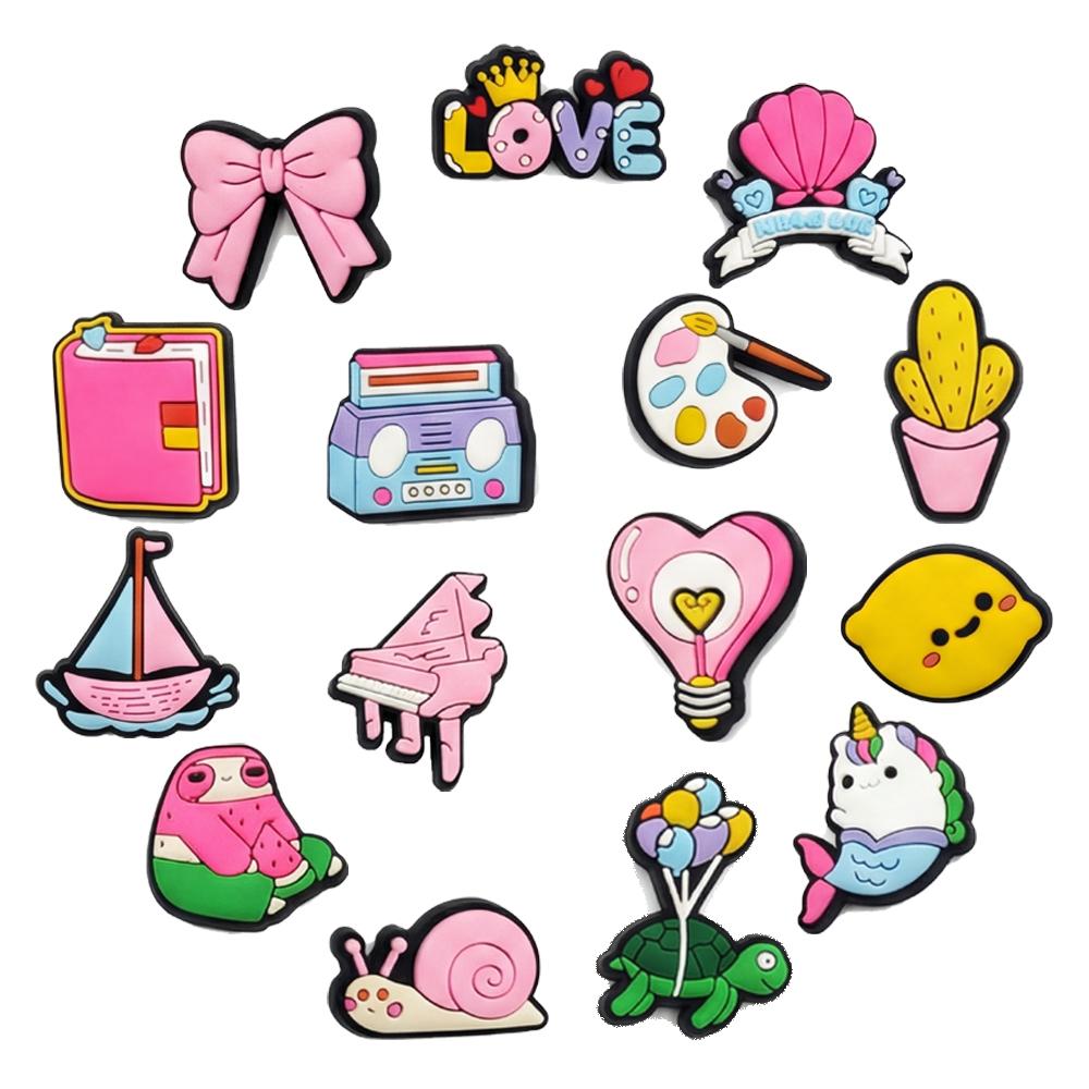 15 Pcs Cartoon pink series PVC Shoe Accessories, Comfortable Durable Fashionable, Birthday Gift, Charismatic Personalized Shoe Buckles for Girls