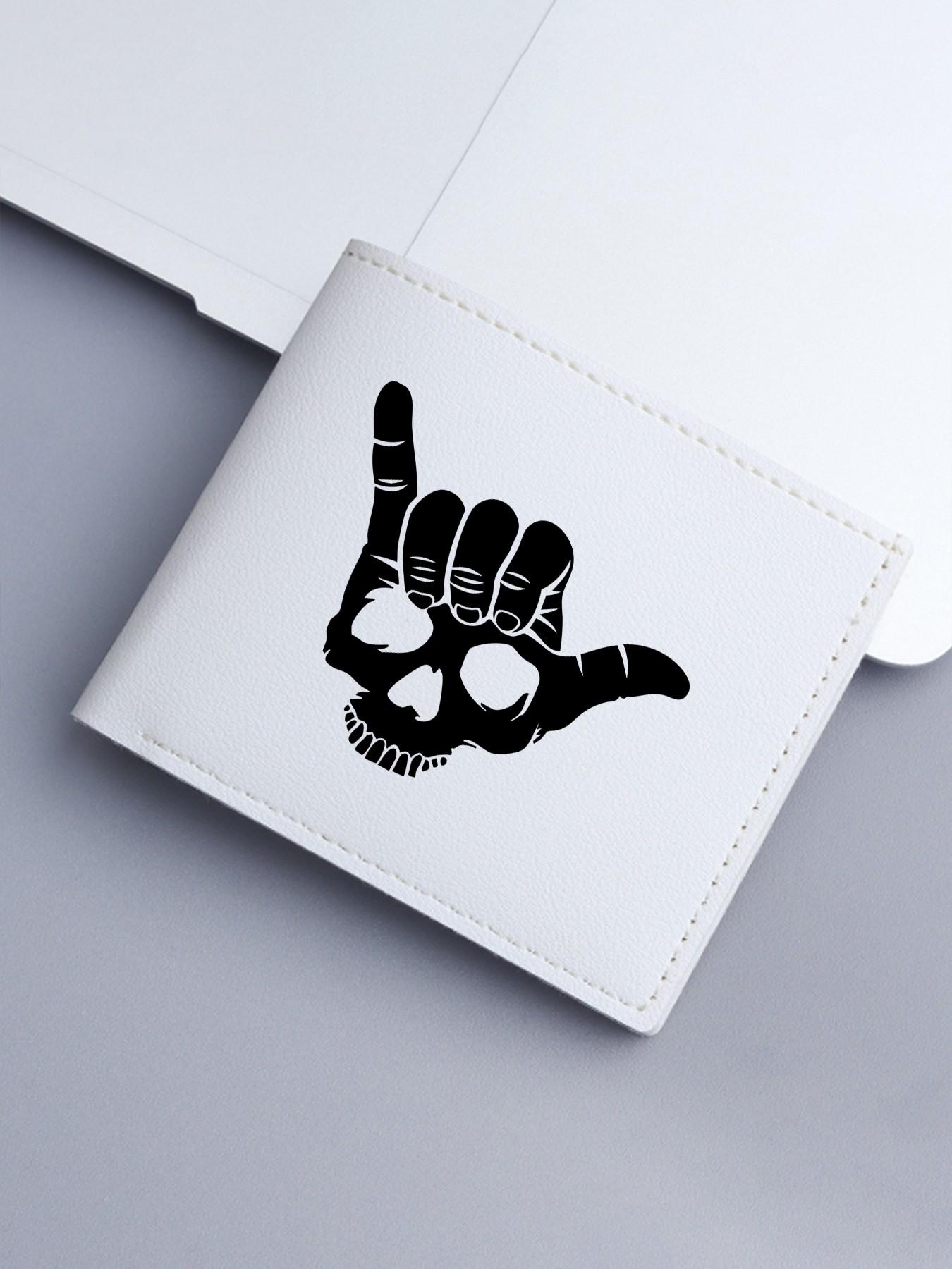Unisex Skull Shaka Hand Print Bifold Wallet, PU Leather Multiple Card Slots Purse, Casual Everyday Carry Wallet for Men Women, Ideal Gift for Surfers  Trendsetters