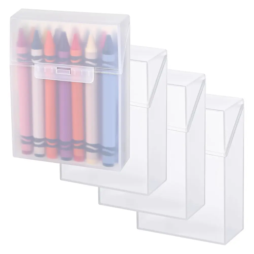 4 Pcs Plastic Clear Crayon Box Bulk Holds 24 Crayons Boxes Wth Hinged Lid and Snap Closure for School Office Supplies