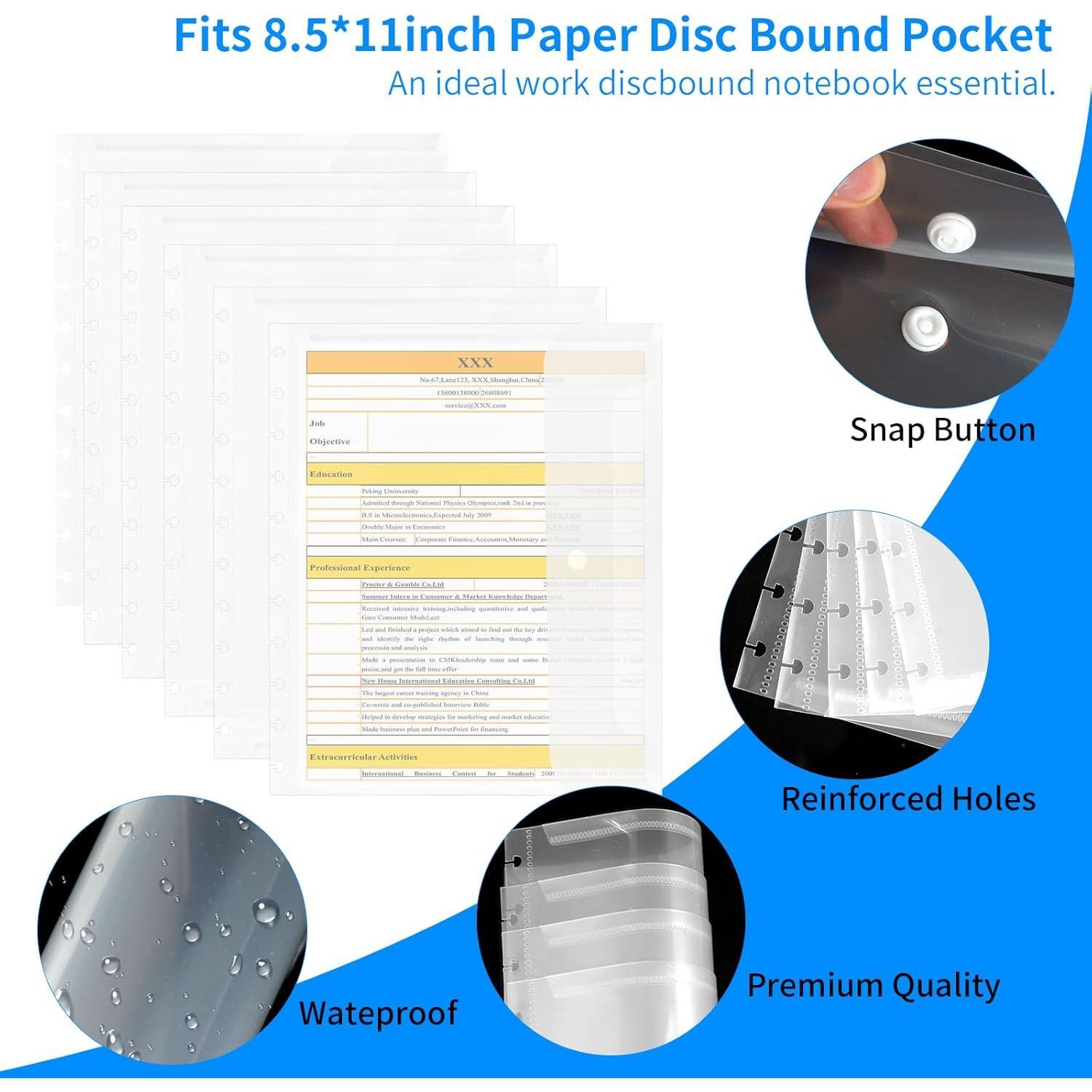6 Pack 8.5 * 11inch Discbound Pocket Letter Size Discbound Planner Notebook Discbound Envelope Supplies for Office & School  Work Organizer