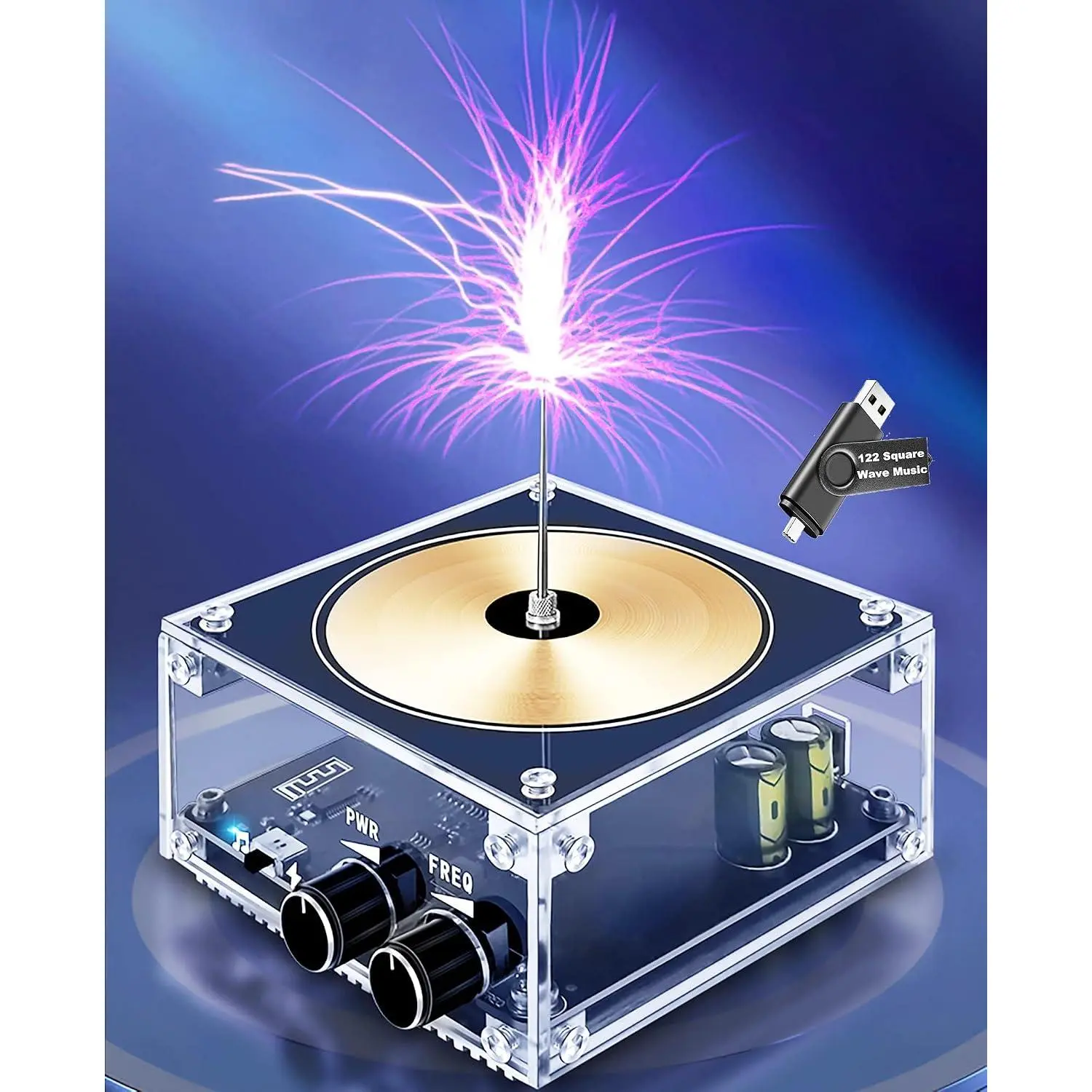 10 Cm Solid State Bluetooth Musical Tesla Coil Touchable Artificial Lightning Spark Gap Arc Generator Desktop Toy Arc Plasma Electric Power Wireless Transmission Science Teaching Experiment Model