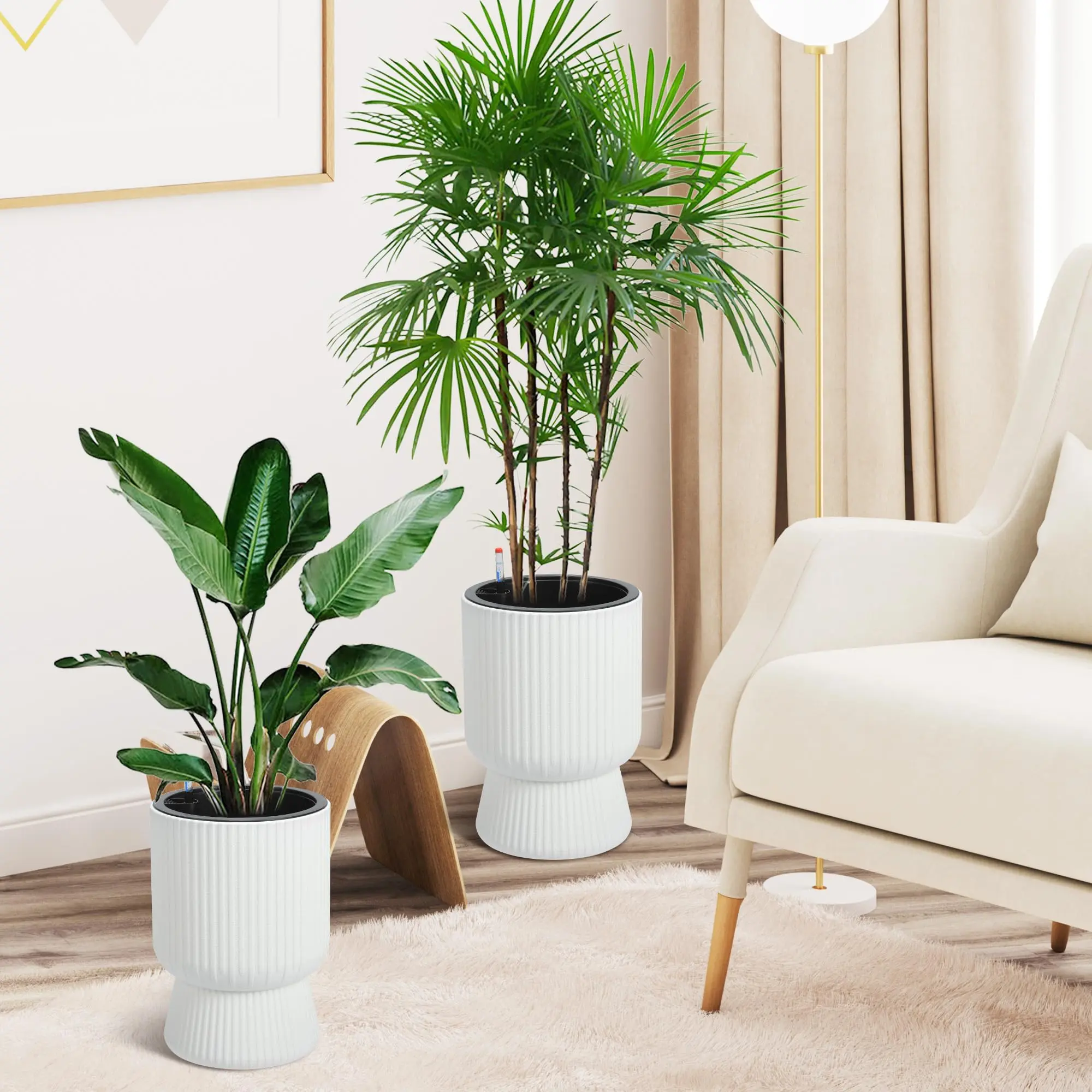 Tall Planters Set of 2,Large Planter for Outdoor Plants,Flower Pots with Water Level Monitor,for Patio,Porch,Living Room, or Home Office,Planter