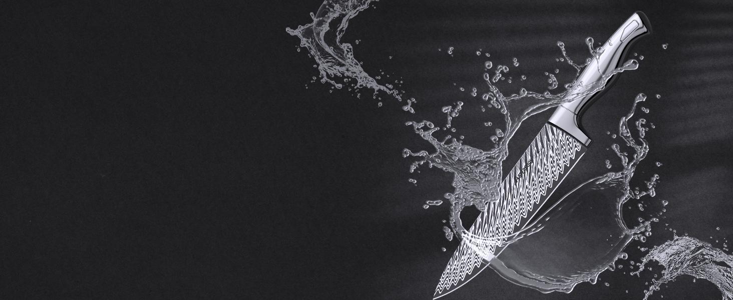 Astercook Knife Set, 14 Pieces Kitchen Knife Block Set with Built in Knife Sharpener Block, Dishwasher Safe, German Stainless Steel, Best Gift, Silver Wood Steak Wooden