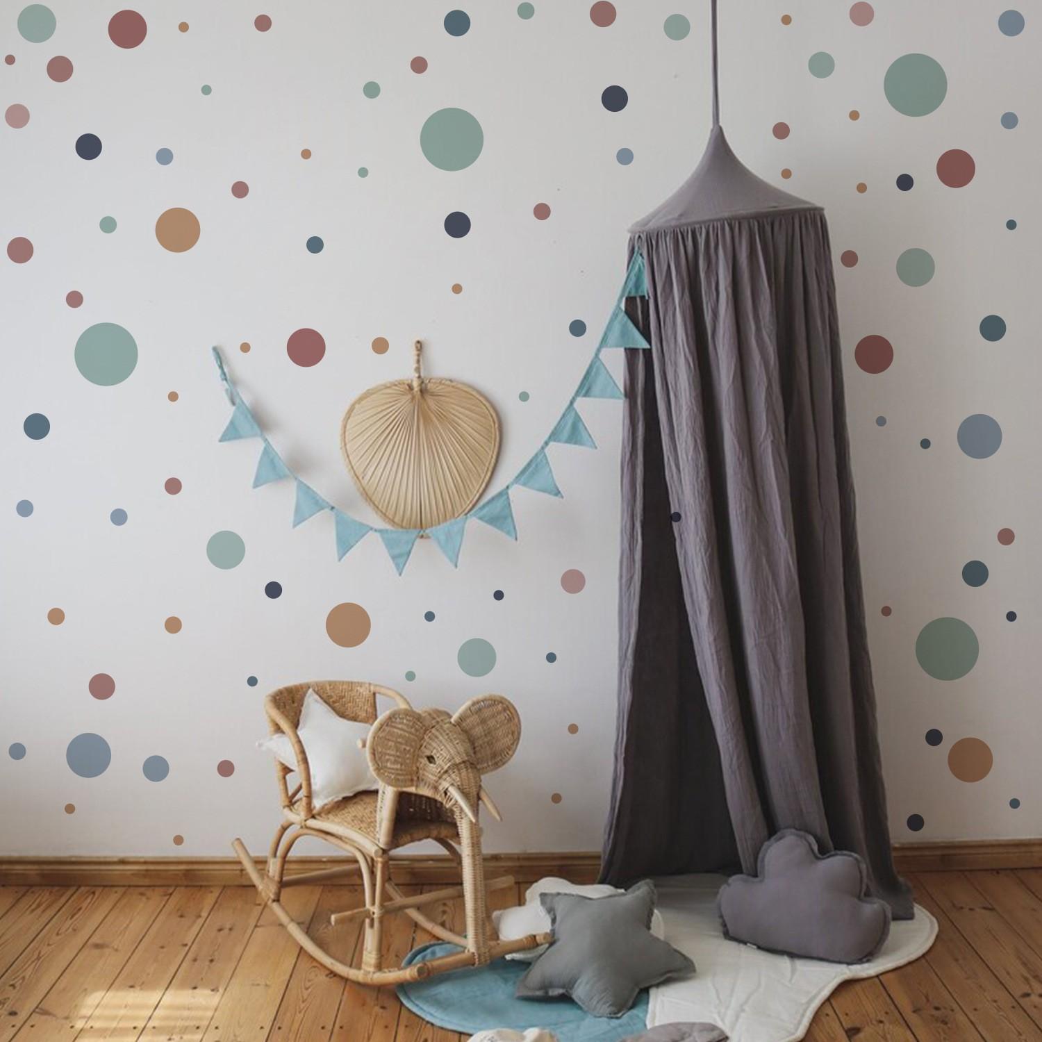 Boho Style Dot Wall Stickers Set of 4, Child Room Decorative Dots, Easy to Apply Wallpaper Decals, Perfect for Kids' Rooms