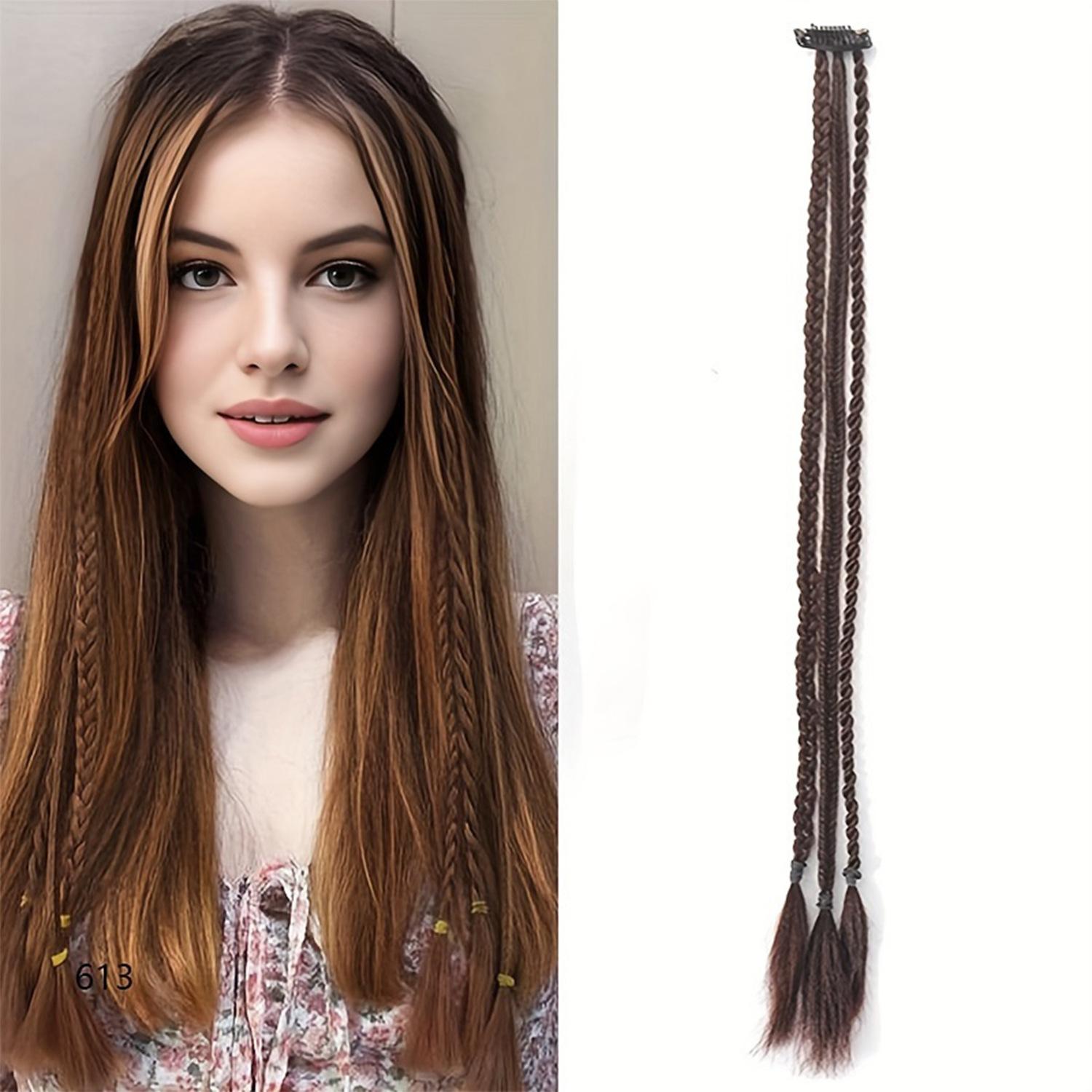 Three-strand braided hair extensions for women, BB clip-in boxing braids, 2-piece set
