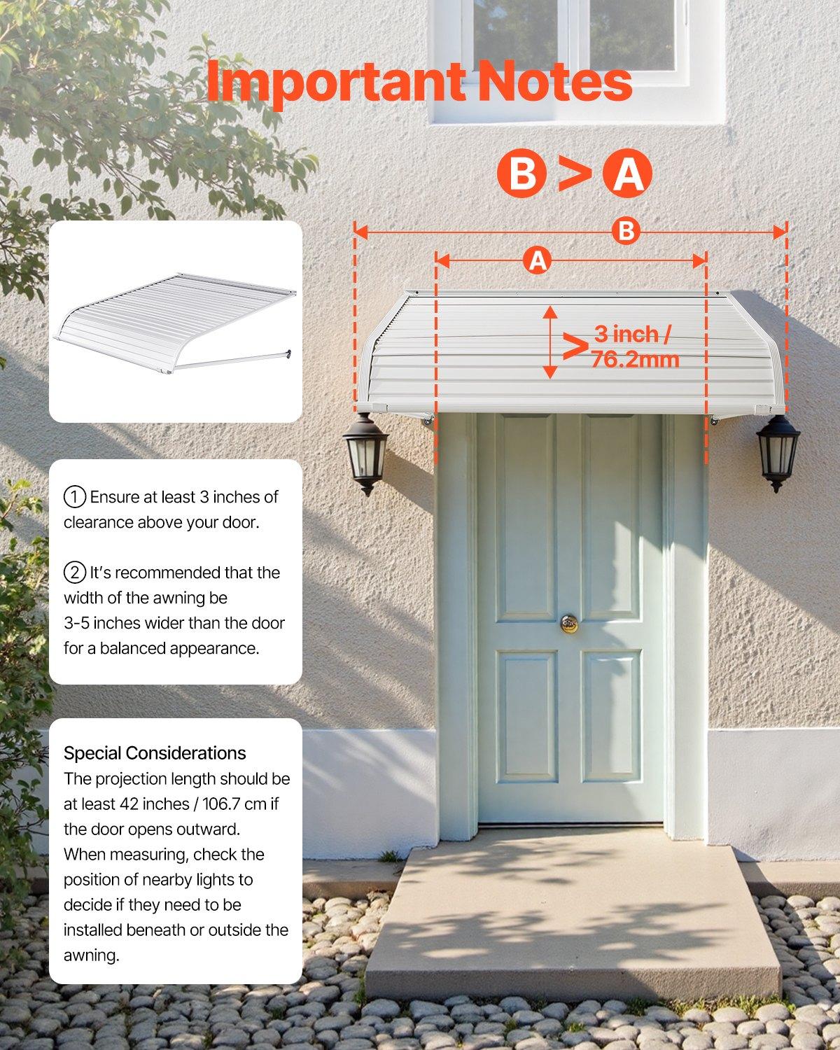【Summerfinds】VEVOR Rectangular Aluminium Awning, 40x42 in Sturdy Stable UV-Prevention Exterior Canopy, Windproof Weatherproof Lightweight for Door Entrance Windows, Patio