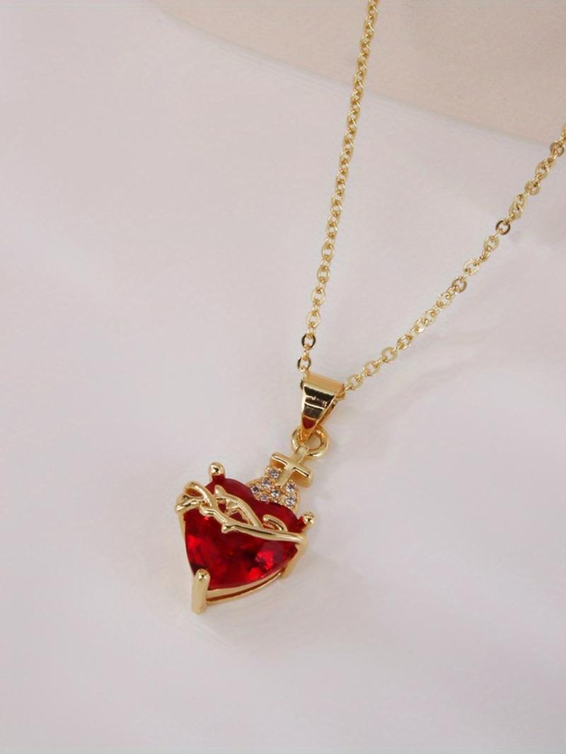 Vintage Heart Cross Pendant Necklace with Zircon, Fashionable Elegant Women's Jewelry, Perfect Valentine's Day Gift, Heart Design Necklace