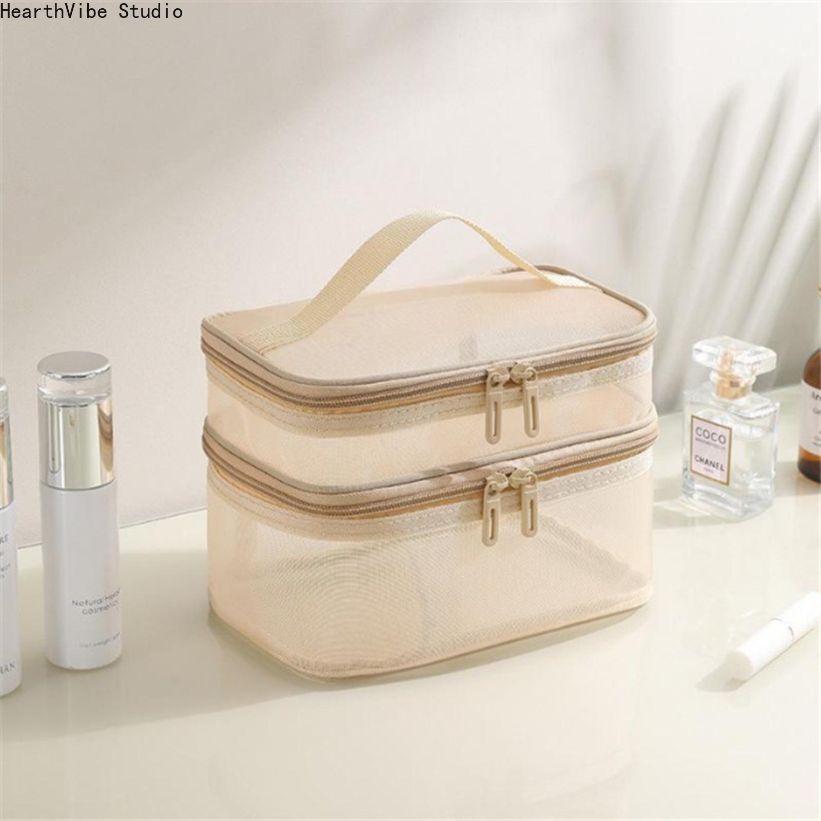 Travel Toiletry Bag - Large Capacity Double-Layer Mesh Polyester Cosmetic Bag, Water-Resistant Portable Breathable Dry-Wet Separated Multi-Purpose Pouch for Holiday, Gym (Sports & Outdoor Camping Hiking Essential), Gym Shower Bag