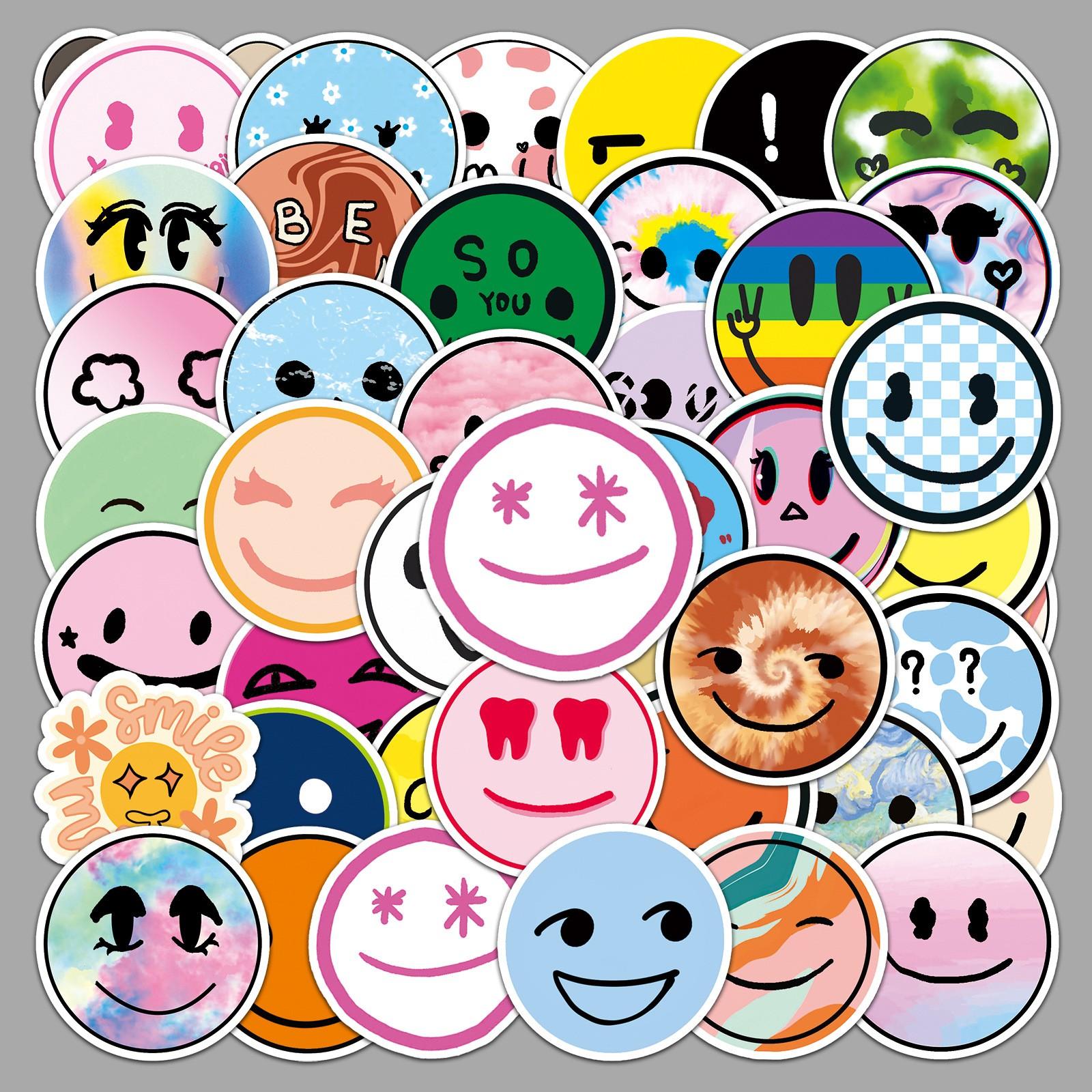 50 Self-Adhesive Smiley Face Stickers, DIY Cup Phone Luggage Decals, Party Decor, Ideal Gift for Friends Family