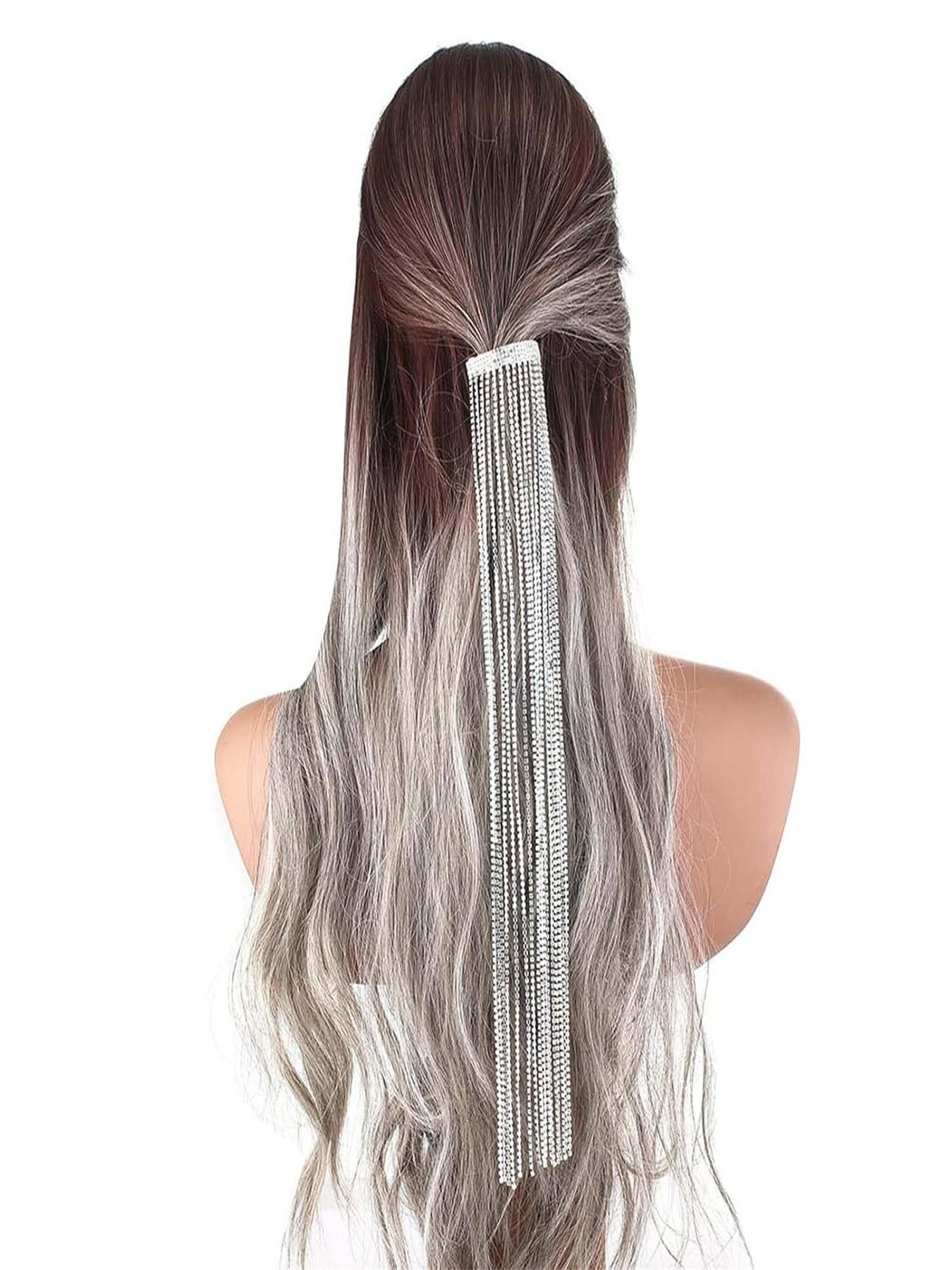 Lurrose Hair Clip with Rhinestones and Fringe Chain, Perfect for Women and Girls Party Accessories, Elegant and Stylish Design