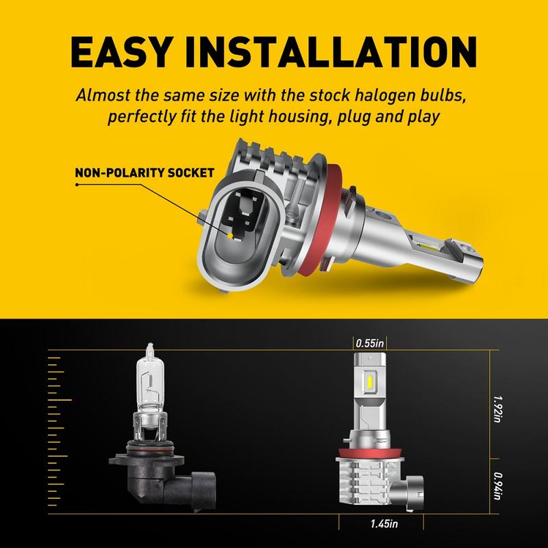 AUXITO H11/H9/H8/9145/H10/9140/9045/9005 HB3/9006 HB4 LED Fog Light Bulb Fanless, 40W 6000LM High Brightness LED Headlight , 6500K Cool White,3000K Amber Yellow,CSP LED Chips Fog Lamps Replacement for Cars, Play and Plug (Pack of 2)