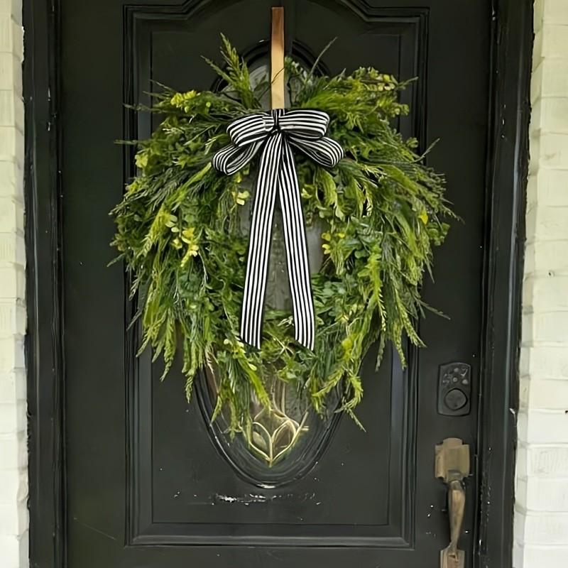 Summer Fern Water Grass Wreath, All-Season Decor, Featuring Water Grass, Cypress Leaves, Bow, Wall Decoration, Front Door Wreath