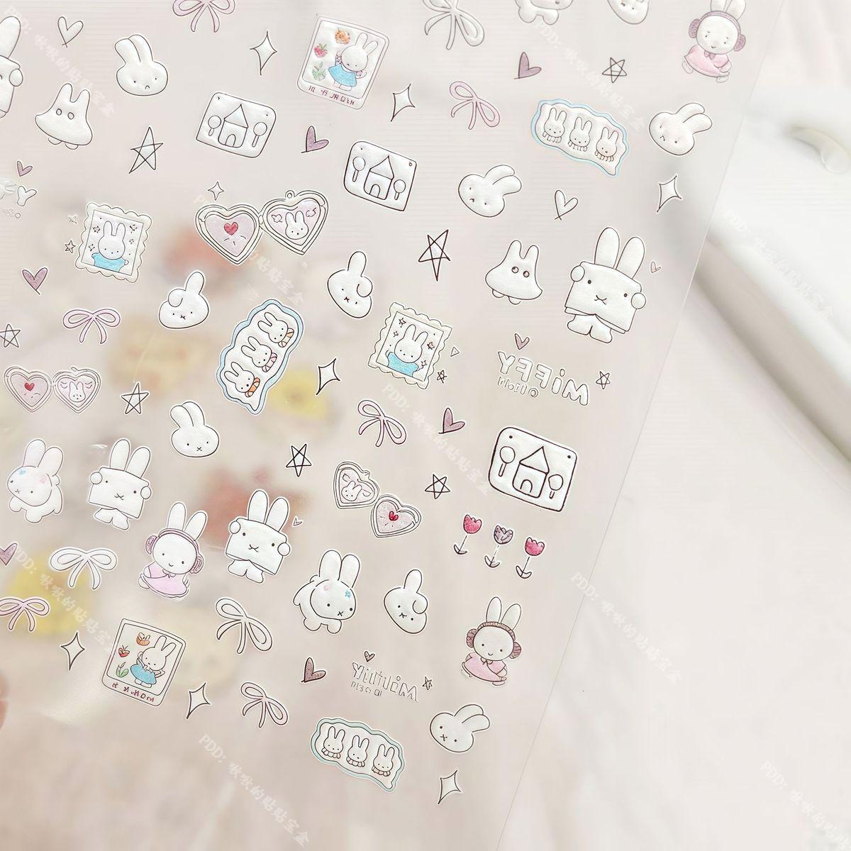 Cute Miffy 3D Nail Stickers Kawaii Glass Camera Nail Stickers Decoration Anime Printing Stickers Holiday Surprise Gifts