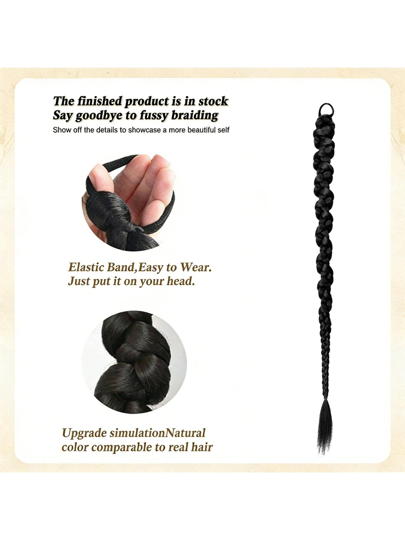 Women's Daily Wear Synthetic Hair Extensions, Braided Ponytail with Elastic Band, Hip Hop Twist Braid, Messy Bun Style