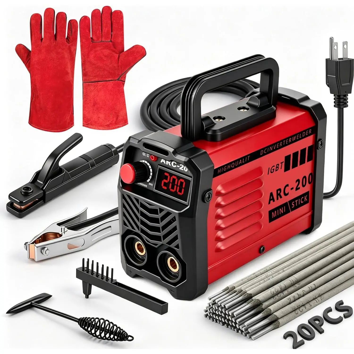 200Amp 20PCS Rods Stick Welder, MINI Machine| IGBT Inverter Welder Machine 110V with Hot Start/Arc Force/Anti-Stick, ARC Welder for 1/16"-1/8" Rod , Beginner & Home DIY