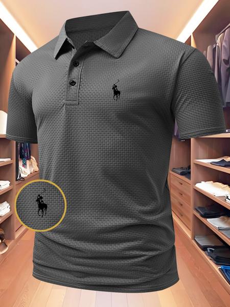 Men's Summer Polo Shirt, Casual Golf Polo, Casual Fitted Design, New Jacquard Fabric, Short Sleeve Collar, Available in Multiple Colors