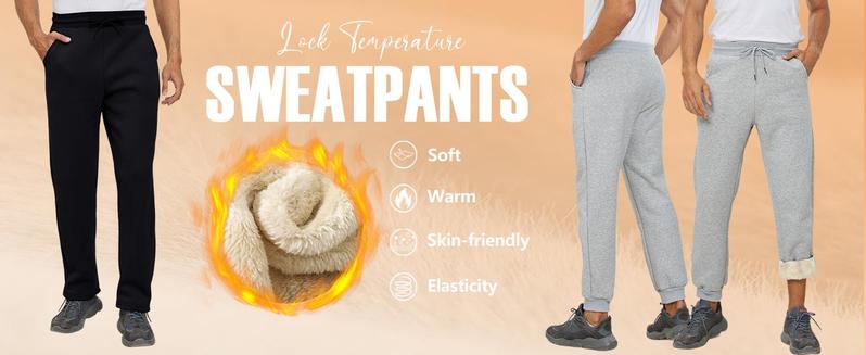 Gihuo Men's Winter Fleece Pants Sherpa Lined Sweatpants Active Running Jogger Pants with Ribbed Leg Opening Elastic Waist Drawstring Comfortable Fit Two Slant Pockets Easy Care Made in US Sizes
