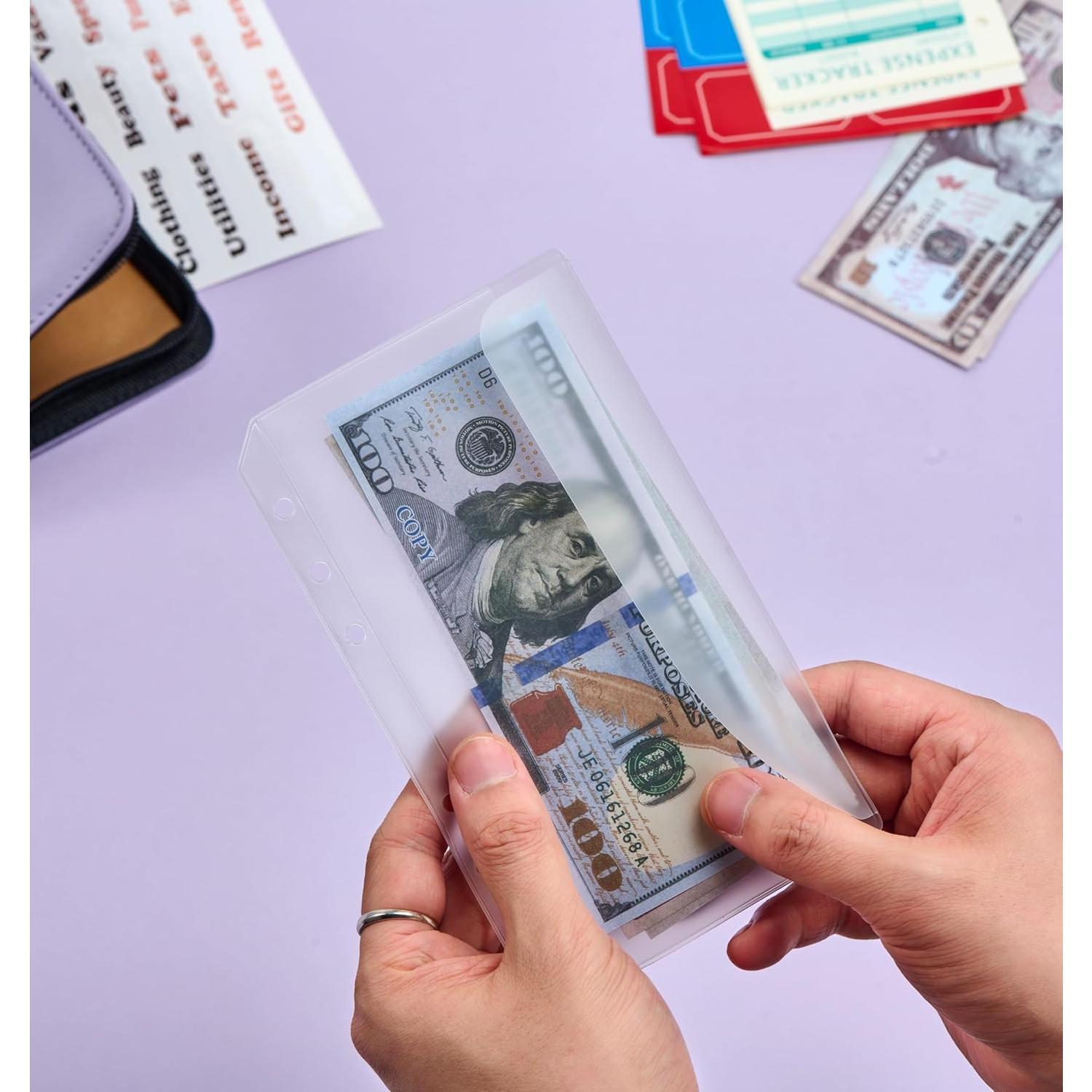 25 count A6 Binder Pockets with No Zippers, Zipless Budget Envelopes with , A6 Binder Pouch for 6 Ring Binder,  Folder Organizer, Clear PVC Savings Challenges Envelopes.