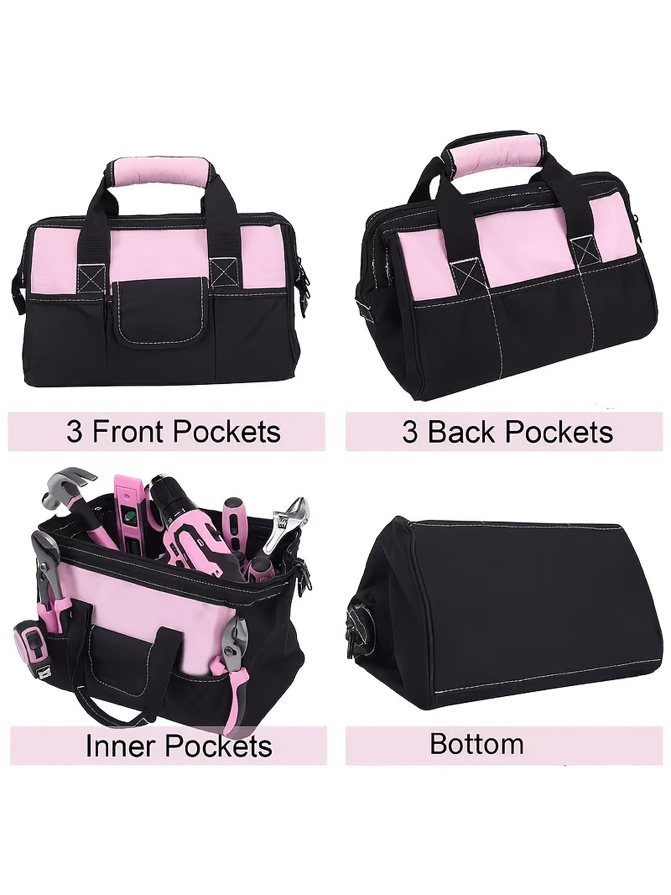 1pc Pink tool kit featuring a zipper-style wide opening design, made of polyester fabric for durability. (Tools not included)