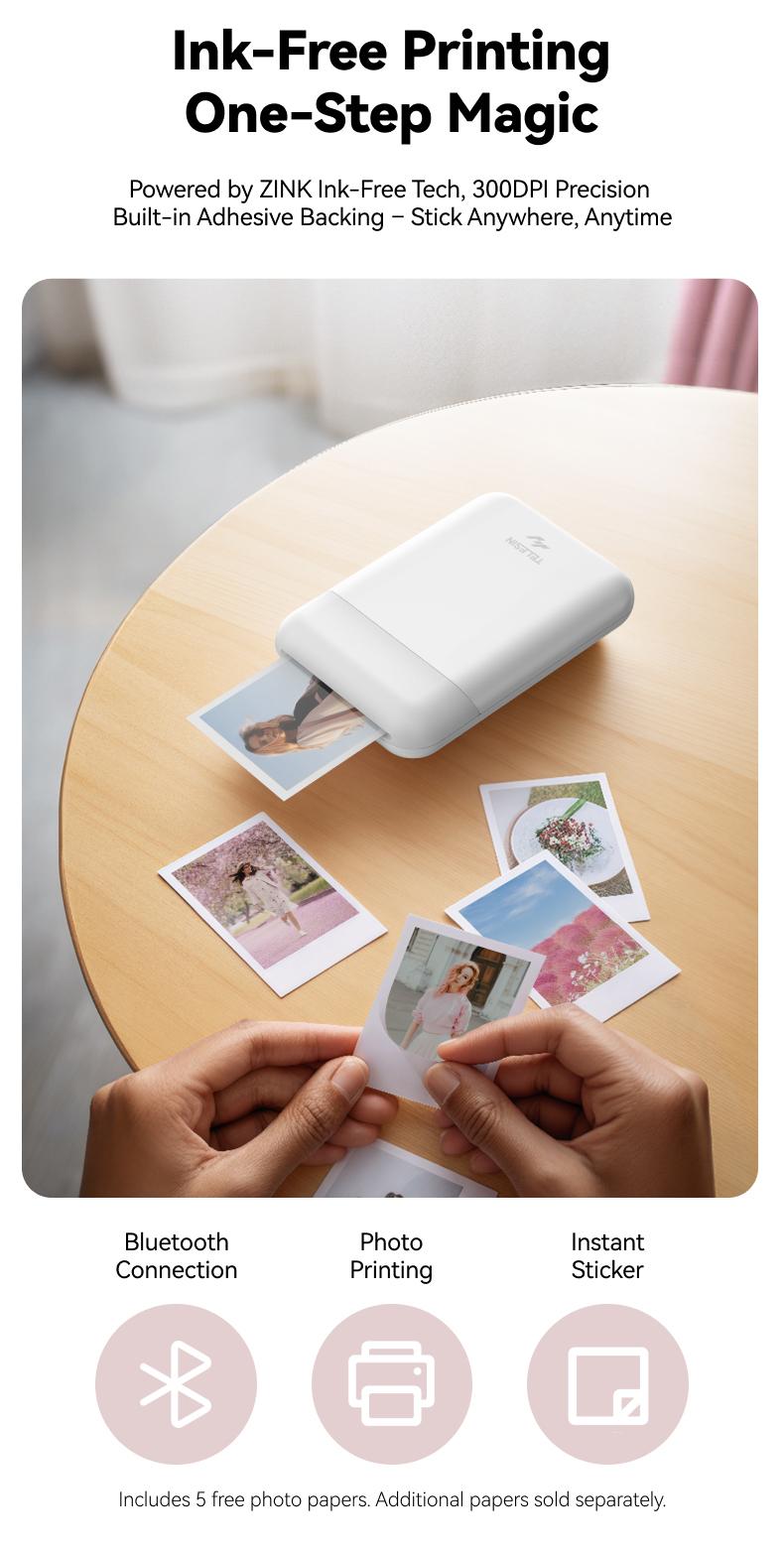 【TikTokShopFallDealsForYou】TELESIN Instant Camera Kit – Bluetooth Pocket Photo Printer with Magnetic Case, ZINK Inkless Printing, Adhesive Photos, Works with Foldable Phones, Perfect On-the-Go Gift for Moms
