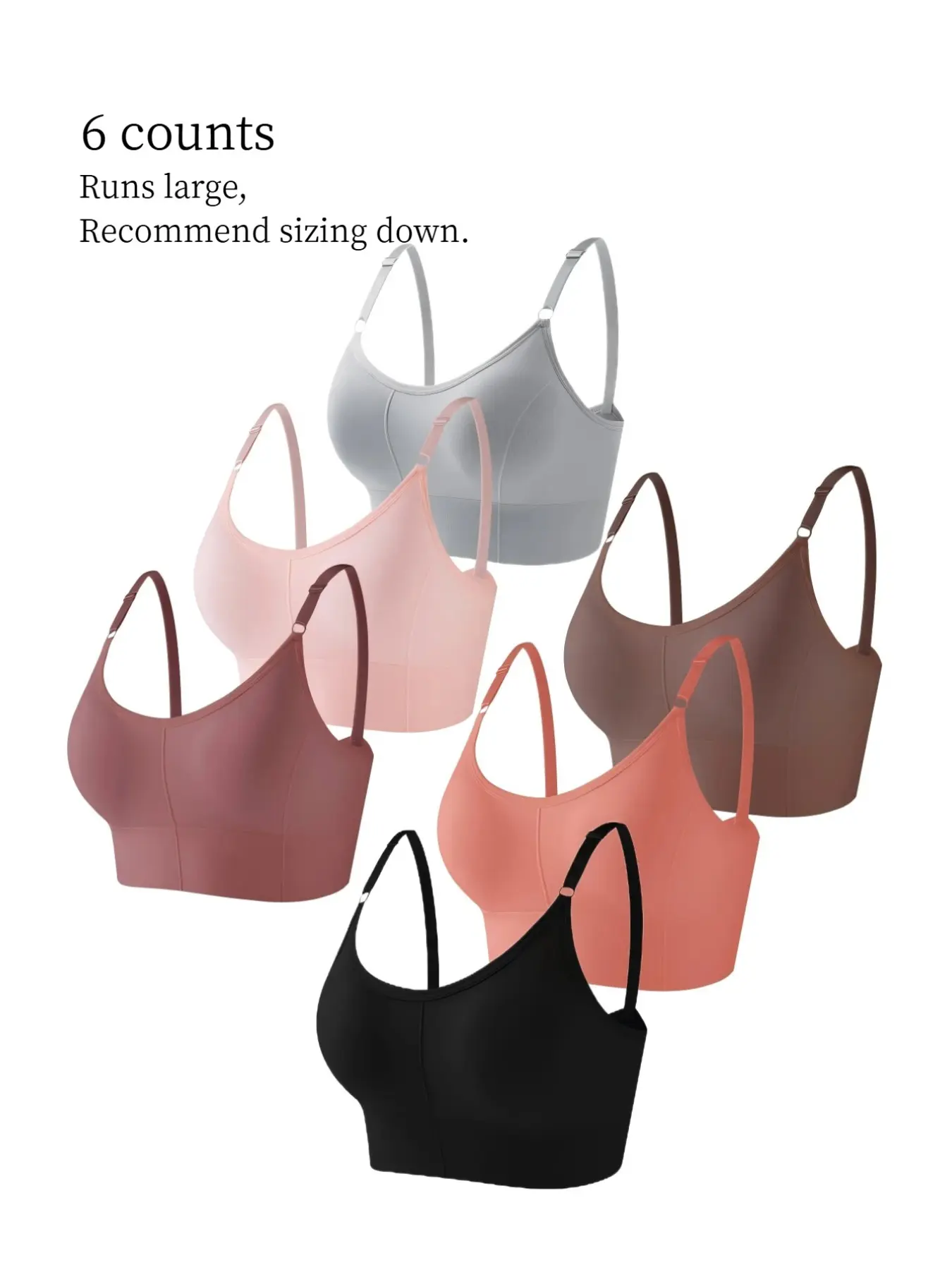 6pcs/7pcs Seamless Women's Tank Tops Bra, Detachable Breathable Pads, Adjustable Straps, Comfortable Soft, Multi-Colors, All Sizes, Casual Style