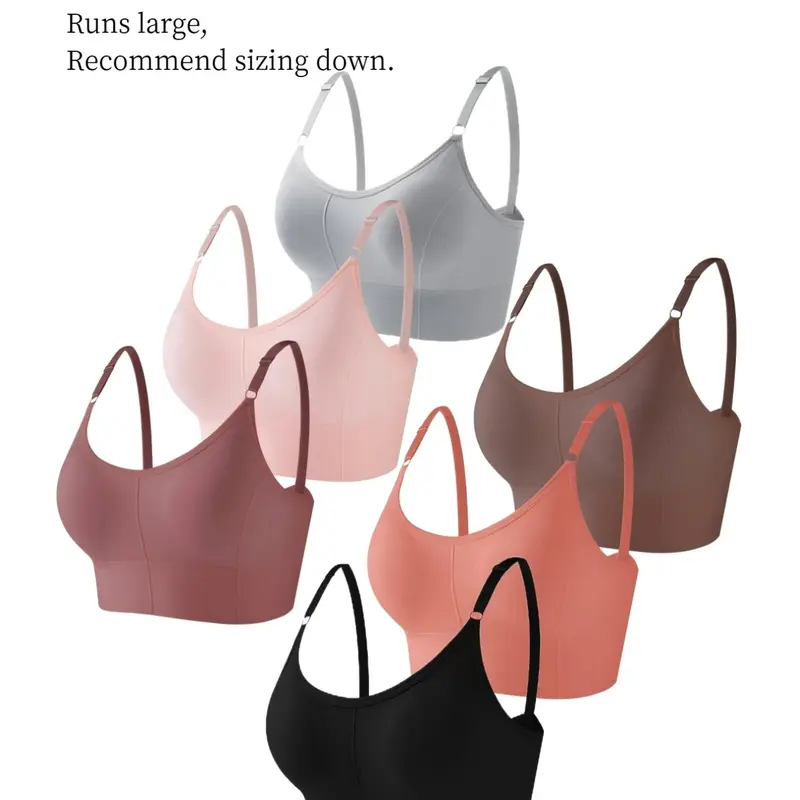 6pcs/7pcs Seamless Women's Tank Tops Bra, Detachable Breathable Pads, Adjustable Straps, Comfortable Soft, Multi-Colors, All Sizes, Casual Style
