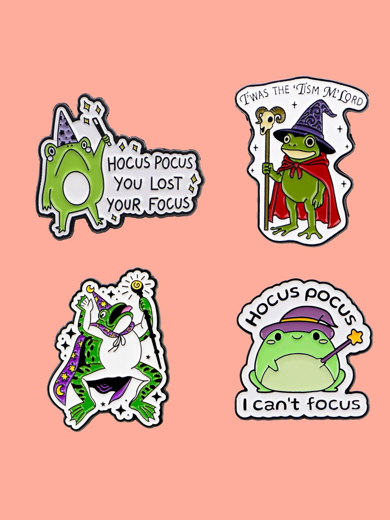 4pcs/set Frog Wizard Badges, Cute Animal Print Pins, Perfect Gift for Family Friends, All-Season Fashion Accessory