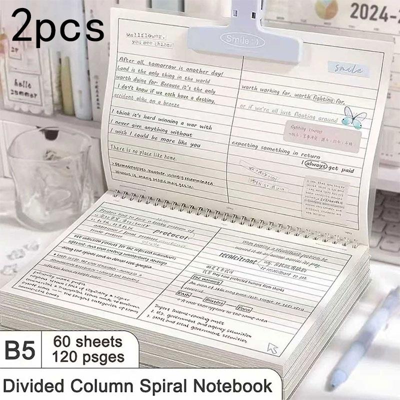2 PVC soft cover coil notebooks - Spiral Notebook, Horizontal column layout design, B5 size, suitable for study notes | work records | DIY diaries | mind maps, applicable to students and office workers
