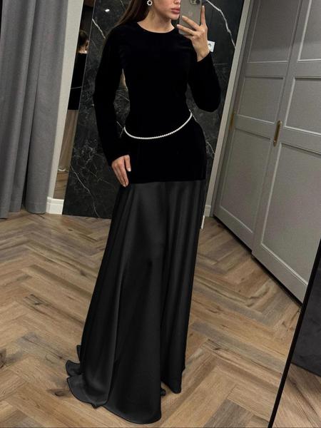 Fashionable Elegant Slim-Fitting Round Neck Long Sleeve Dress, Casual Style with Plain Design for Women, Perfect for Any Occasion