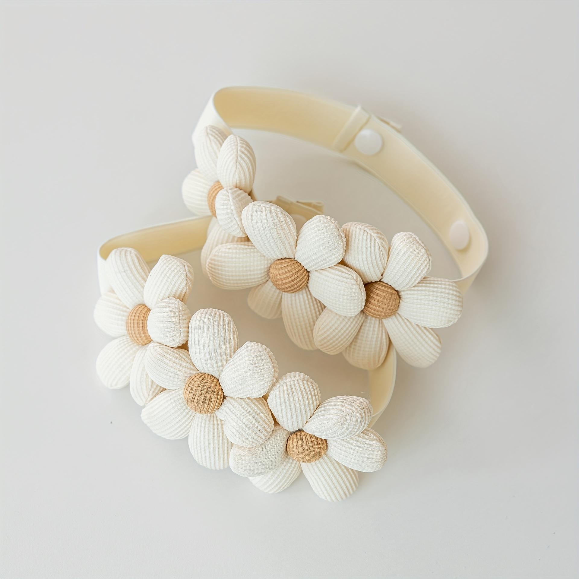 Boho Elastic Curtain Tiebacks with Daisy Floral, Ivory Cream Curtain Holdbacks with Invisible Buckle, Easy Install Decorative Home Accessories for Bedroom Living Room