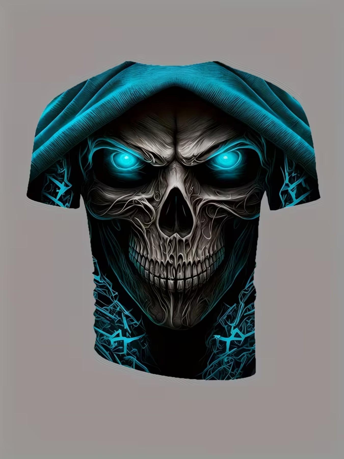 Men's Skull T-Shirt, 3D Printed Skull O-Neck, Oversized Short Sleeve, Casual Slim-Fitting Top, Sports Wear, Men's Clothing