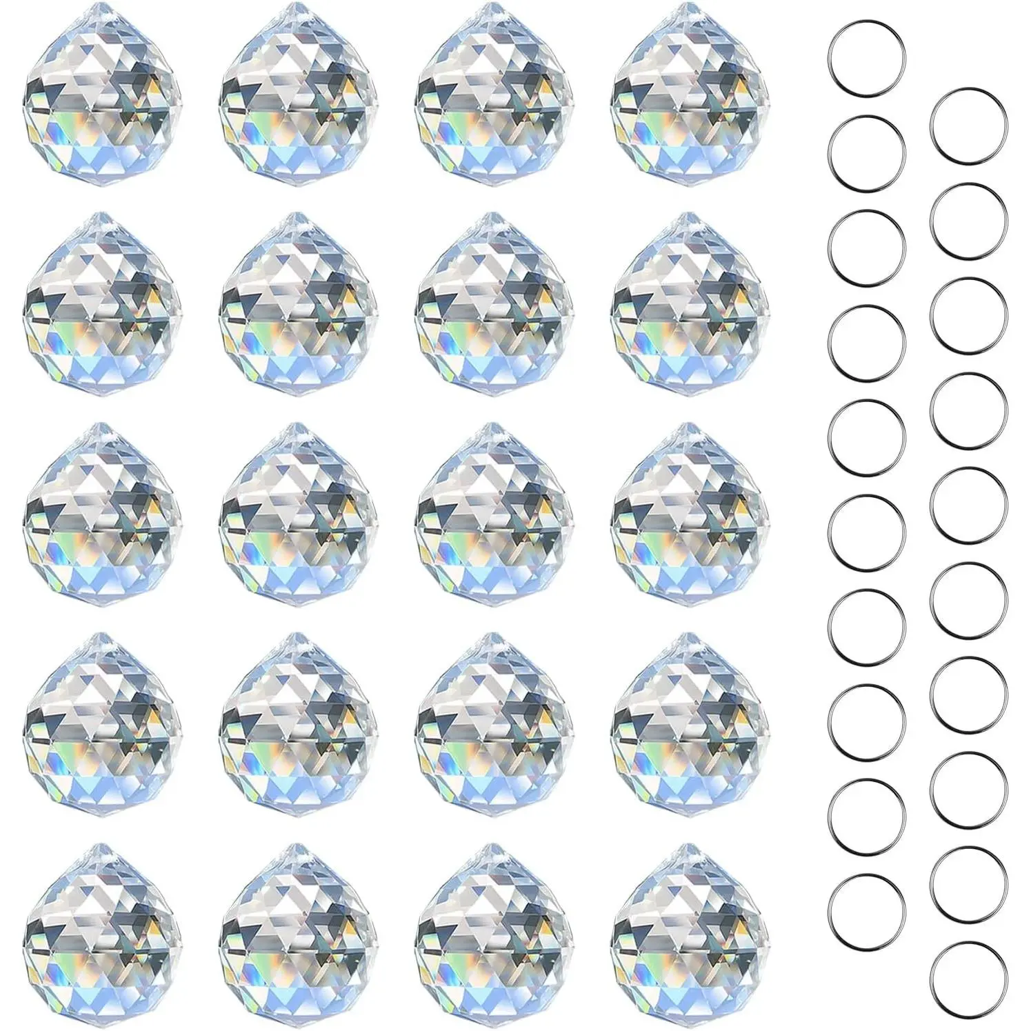 Clear Crystal Prism Ball with Metal Ring for Sun Catcher, Rainbow Makers Window Crystals, Sun Catchers Indoor Window, Hanging Crystals Suncatcher for Windows, Feng Shui Gift(30mm/1.2",20pcs)