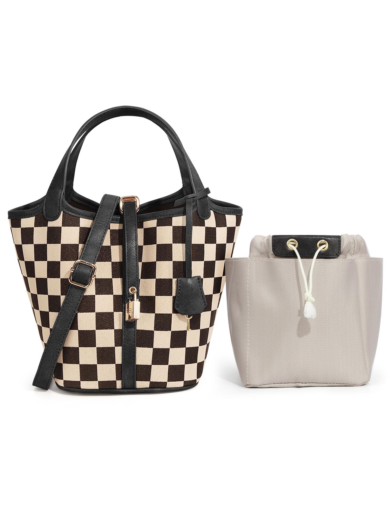 Women's Plaid Checkered Crossbody Bag, Polyester Bucket Bag for Women, Fashionable Bucket Bag, Vegetable Basket Shape Satchel with Top Handle Bags, Multi-Functional, Lightweight Adjustable Purse Handbags, Holidays Gift, Suitable For Work