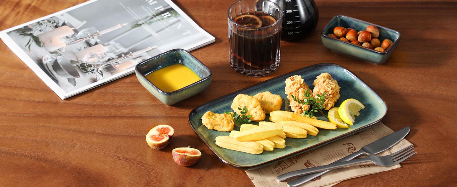 Stern Serving Platters Set of 4, 11 Inches Rectangular Serving, Green Serving Trays for Entertaining