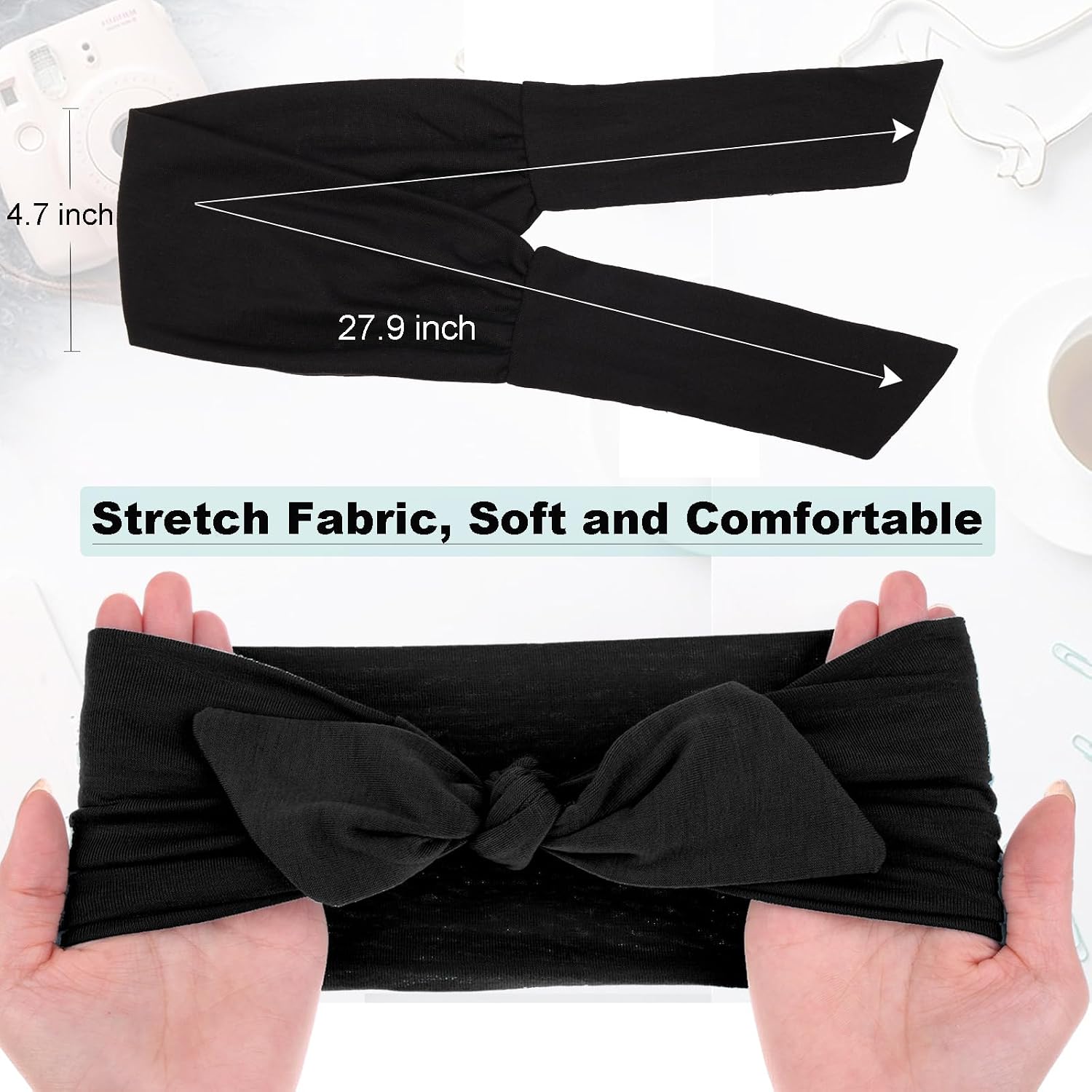 4 count Knotted Adjustable Headbands for Women Black Headbands Elastic Non-Slip Fashion Hair Bands for Workout  Running Yoga