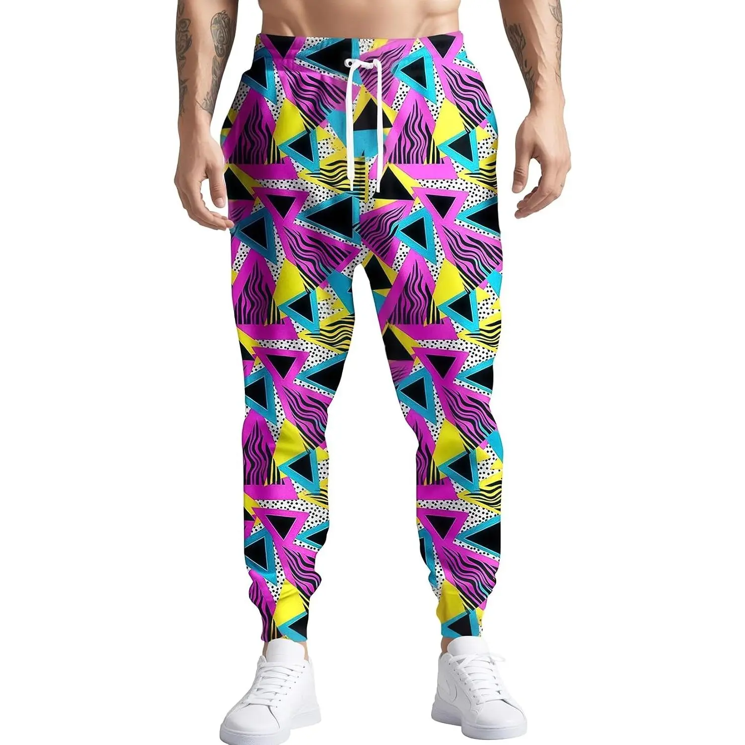 Men's 80s 90s Retro Printed Jogger Sweatpants Funny Workout Running Track Pants with PocketsGift