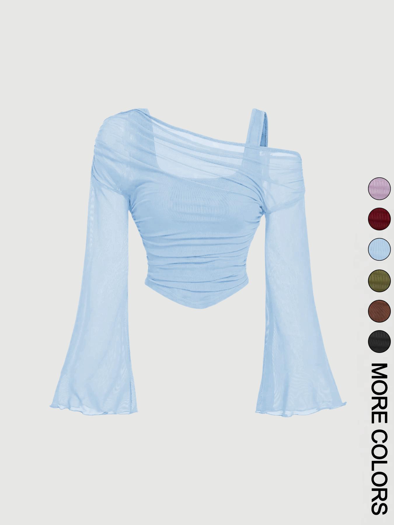 Women's Drop Shoulder Slim Fit Casual Knit T-Shirt, Fashionable Comfortable Autumn Top, Stylish Ladies' Everyday Clothing for Daily Wear