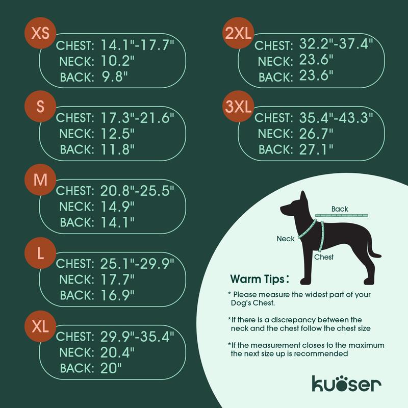 Kuoser Dog Puffer Jacket Warm Dog Coat for Dogs, Windproof Reflective Pet Padded Vest Cold Weather Clothes Puppy Snowsuit with Hook & Loop Coats, Easy On/Off