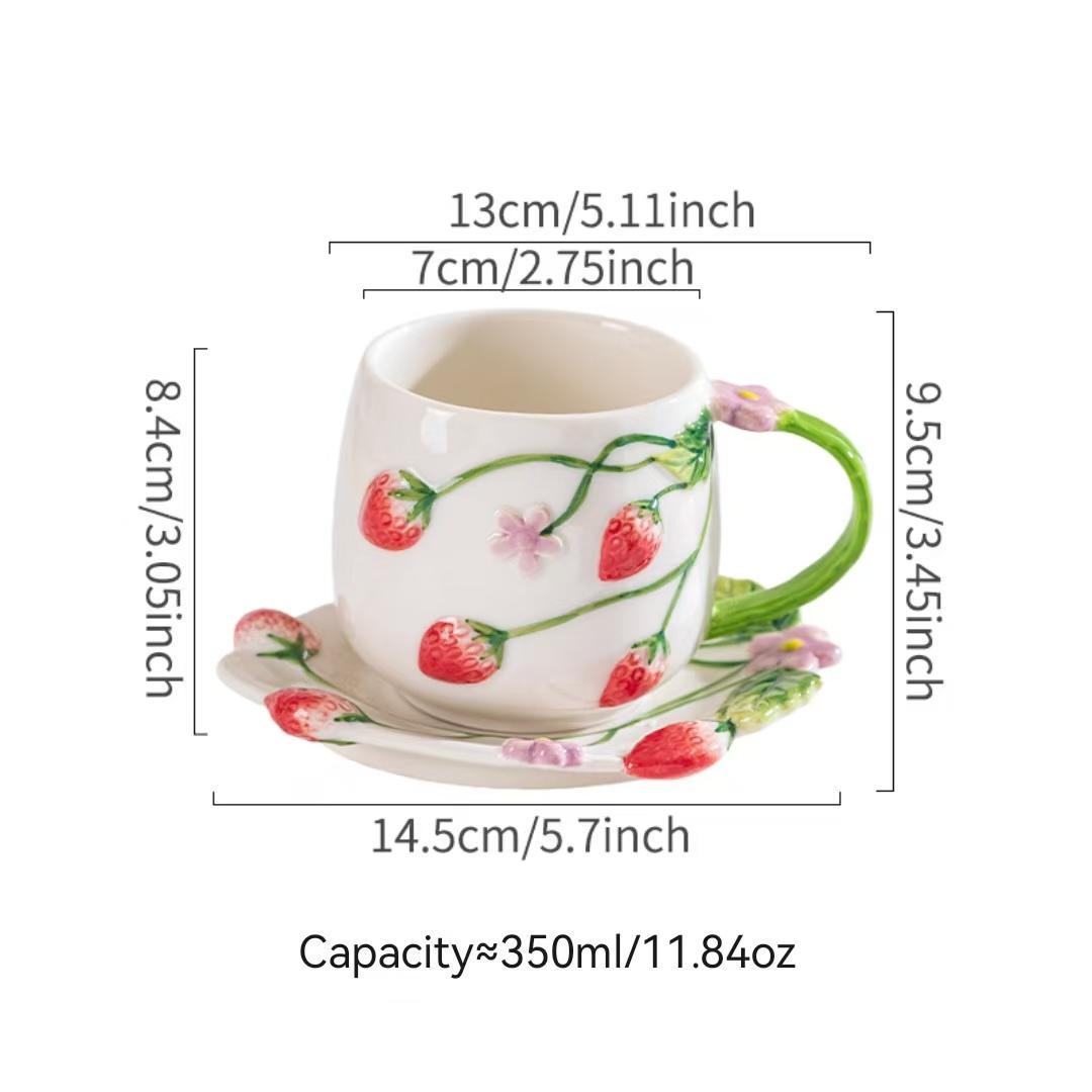 Strawberry Ceramic Hand-Crank Coffee Grinder Set, Home Manual Pour-Over Coffee Maker, Milk Jug, Cup & Saucer Series