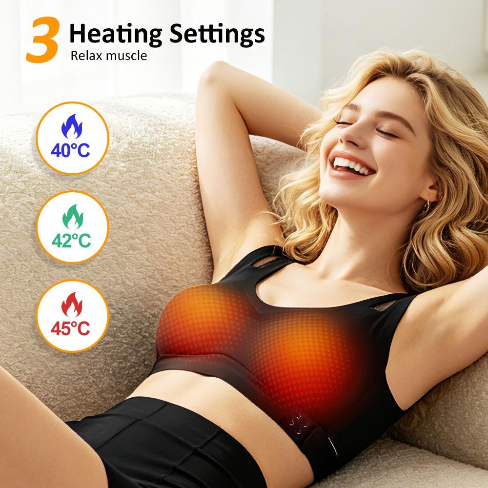 Cordless Breast Massager with Heat & Vibration, Electric Massage Bra Body Care Tool with 5 Modes 3 Intensities 3 Heat Levels, Rechargeable Chest Massager for Women Gift, Usb Rechargeable Massagers