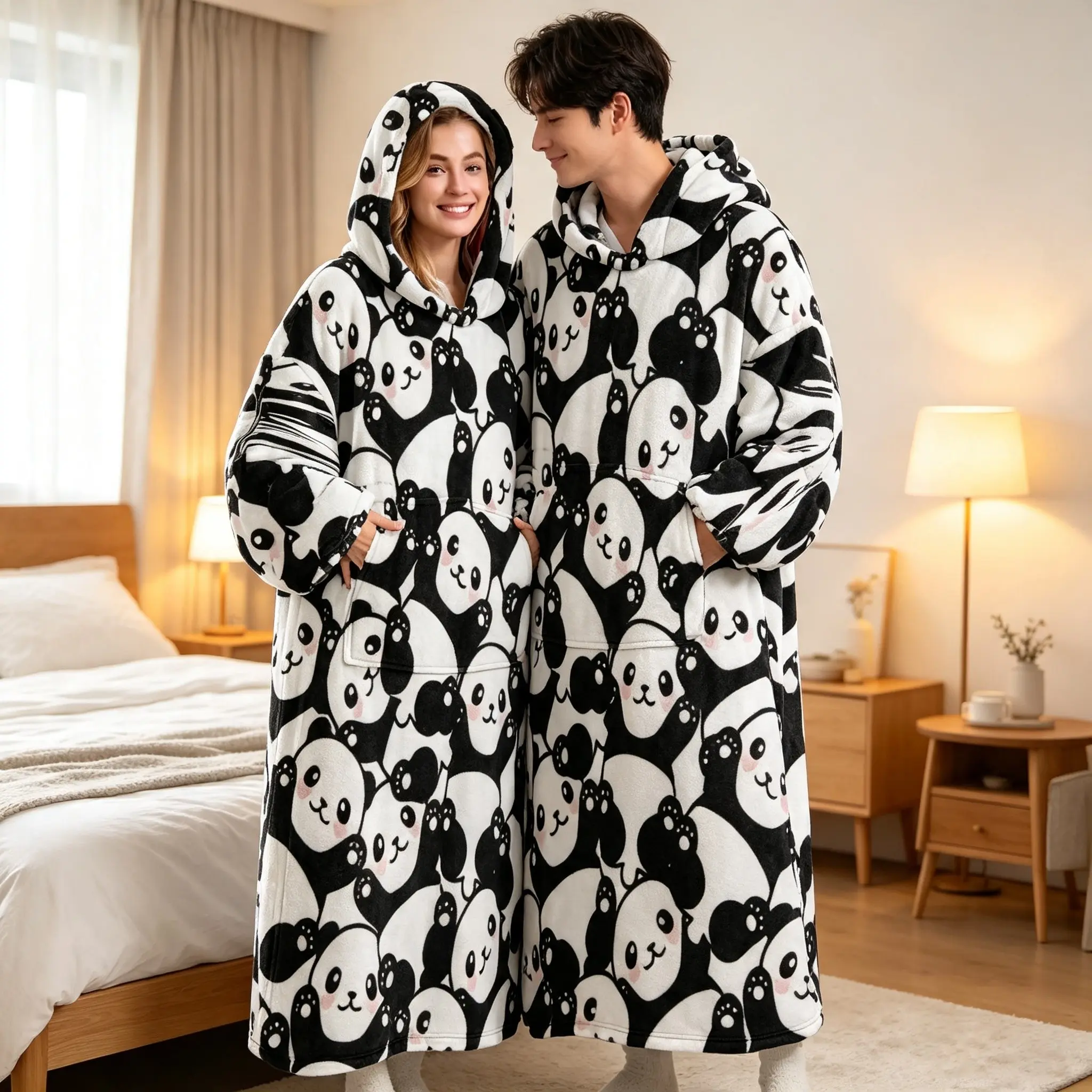 hoodie blanket，Wearable Blanket，Cute Panda Pattern Hooded Blanket Sweatshirt, Wearable Plush Blanket, Warm Lazy Blanket, Soft Cozy Blanket, TV Blanket, Birthday Gift, Christmas Gift，Christmas Gift,Valentine's Day gift, Portable Wearable Blanket