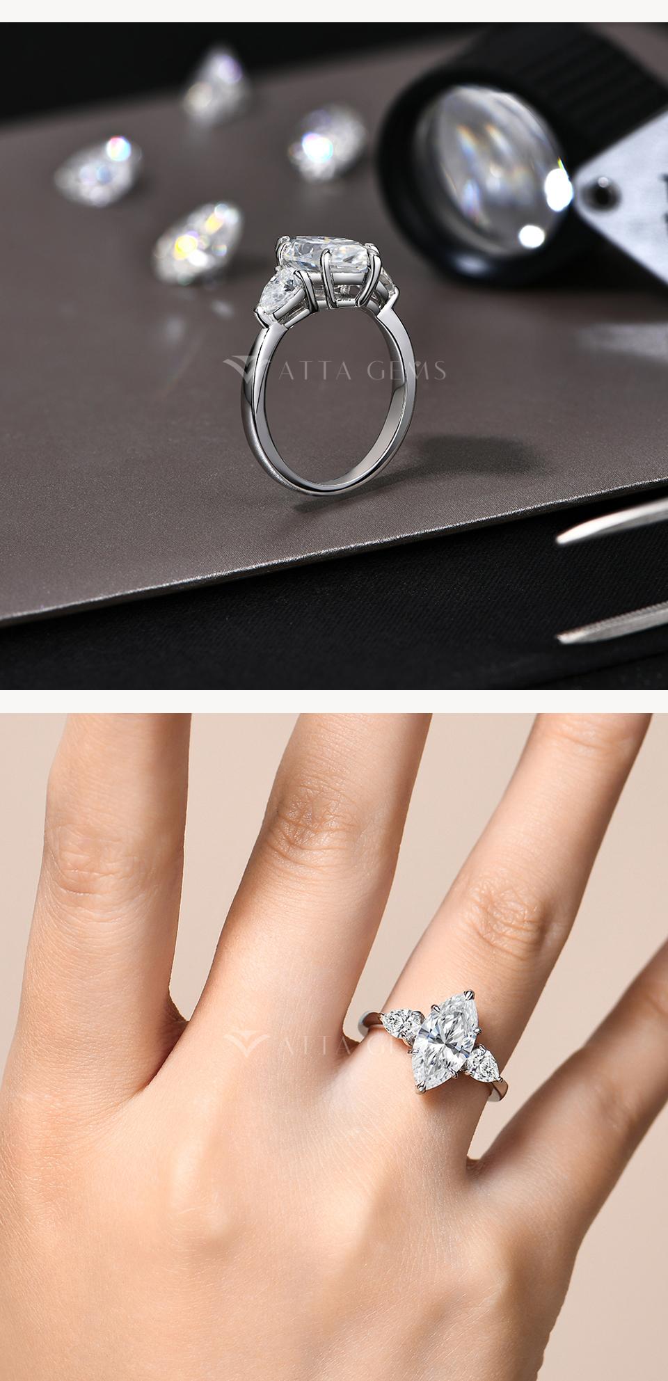 Luxury Style 3CT Marquise Shape  D Color VVS1 Synthetic Moissanite Ring  for Women Wedding Engagement Fine Jewelry R197
