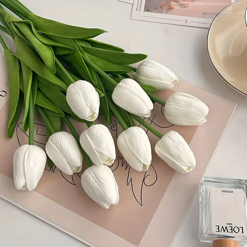 10pcs Realistic Artificial Tulips, 13 Inch Fake Flowers for Home Decor, Wedding Bouquets, Parties, Baby Showers, Bridal Centerpieces
