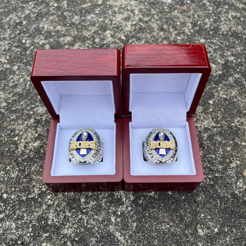 Mens fashion 2026-2025-2024 fantasy series trophy style football championship ring with brown wooden display box